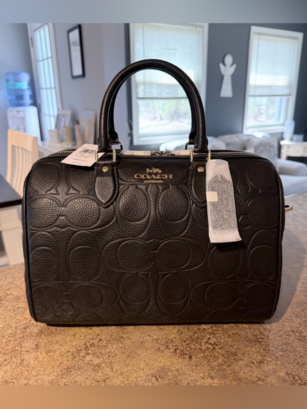 ♥️New Coach Black Embossed Leather
Satchel Large Rowan